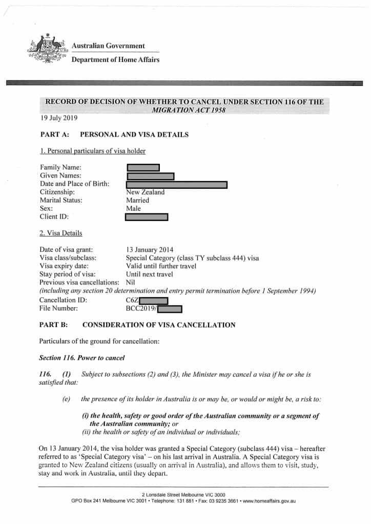 immigration lawyer Melbourne section 116 visa cancellation